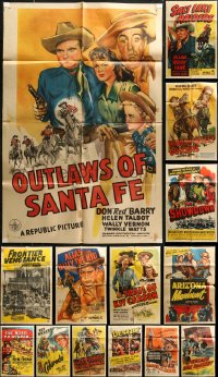 7s0379 LOT OF 14 FOLDED COWBOY WESTERN ONE-SHEETS 1940s-1950s are variety of cool images!