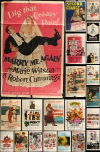 7s0338 LOT OF 63 FOLDED ONE-SHEETS 1940s-1970s great images from a variety of different movies!