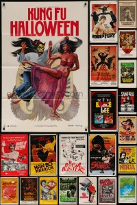7s0723 LOT OF 32 FORMERLY TRI-FOLDED KUNG FU ONE-SHEETS 1970s-1980s cool martial arts images!