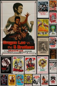 7s0361 LOT OF 28 FOLDED KUNG FU ONE-SHEETS 1970s-1980s great images from martial arts movies!
