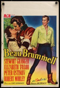 7t0048 BEAU BRUMMELL Belgian 1955 art of full-length Stewart Granger & kissing Liz Taylor!