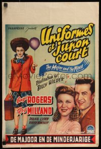 7t0068 MAJOR & THE MINOR Belgian 1946 Ginger Rogers poses as a young teen confusing Ray Milland!