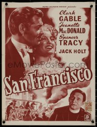 7t0082 SAN FRANCISCO Belgian R1950s art of Clark Gable, Jeanette MacDonald & Spencer Tracy!