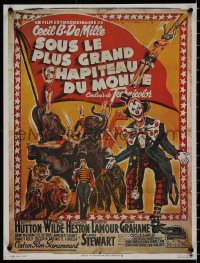 7t0325 GREATEST SHOW ON EARTH French 16x21 R1970s Cecil B. DeMille circus classic, great Soubie art!