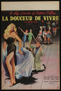 7t0331 LA DOLCE VITA French 16x24 1960 Federico Fellini, Mastroianni, sexy Ekberg by Yves Thos!