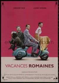 7t0348 ROMAN HOLIDAY French 17x23 R2013 Audrey Hepburn & Gregory Peck, Albert riding on Vespa!