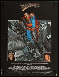 7t0355 SUPERMAN French 15x20 1978 Christopher Reeve over city, Gene Hackman & Brando!