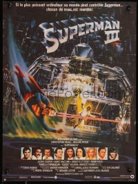 7t0357 SUPERMAN III French 15x21 1983 art of Christopher Reeve flying with Richard Pryor by Berkey!
