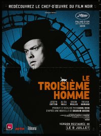 7t0359 THIRD MAN advance French 15x21 R2015 different c/u of Orson Welles with gun by Ferris wheel, classic!