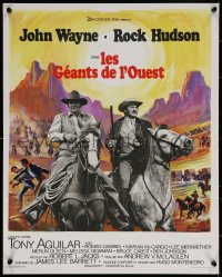 7t0364 UNDEFEATED French 18x22 1969 John Wayne & Rock Hudson, wonderful Grinsson landscape art!