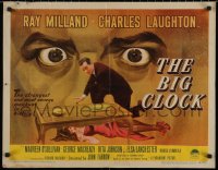 7t0378 BIG CLOCK style A 1/2sh 1948 wild art of Ray Milland w/body & close up giant looming eyes!