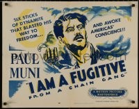 7t0418 I AM A FUGITIVE FROM A CHAIN GANG 1/2sh R1956 great art of convict Paul Muni on a chain gang!