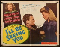 7t0420 I'LL BE SEEING YOU 1/2sh 1945 image of Ginger Rogers, Joseph Cotten & Shirley Temple!