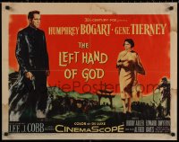 7t0430 LEFT HAND OF GOD 1/2sh 1955 art of priest Humphrey Bogart holding gun, sexy Gene Tierney!
