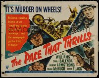 7t0445 PACE THAT THRILLS style A 1/2sh 1952 cool motorcycle racing art, murder on wheels!