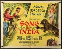 7t0469 SONG OF INDIA style A 1/2sh 1949 Sabu, Gail Russell & Turhan Bey + tiger & elephant!