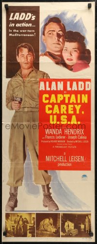 7t0522 CAPTAIN CAREY, U.S.A. insert 1950 close-up artwork of WWII soldier Alan Ladd, Mona Lisa!
