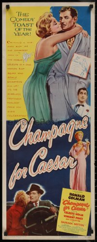 7t0524 CHAMPAGNE FOR CAESAR insert 1950 great artwork of Ronald Colman, sexy Celeste Holm!