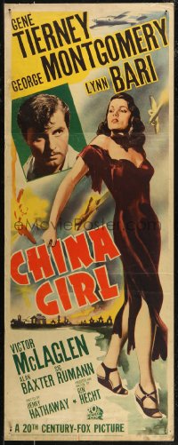 7t0525 CHINA GIRL insert 1942 sexiest art of Gene Tierney, George Montgomery, Lynn Bari, ultra rare!