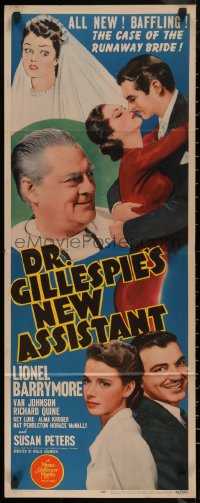 7t0542 DR. GILLESPIE'S NEW ASSISTANT insert 1942 Lionel Barrymore & sexy runaway bride Susan Peters!