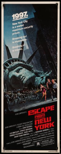 7t0545 ESCAPE FROM NEW YORK insert 1981 Carpenter, art of decapitated Lady Liberty by Barry Jackson!