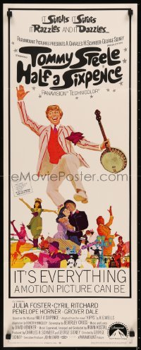 7t0557 HALF A SIXPENCE insert 1968 McGinnis art of Tommy Steele with banjo, from H.G. Wells novel!