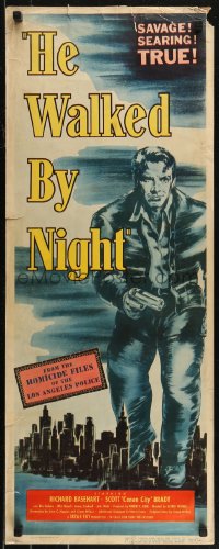 7t0561 HE WALKED BY NIGHT insert 1948 documentary style manhunt for L.A. killer, ultra rare!