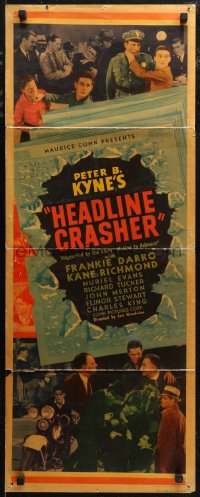 7t0562 HEADLINE CRASHER insert 1937 newspaper art w/ Frank Darro in hot rod car chase, very rare!