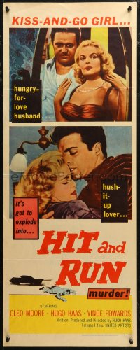 7t0563 HIT & RUN insert 1957 sexy bad kiss-and-go pick-up girl Cleo Moore, Hugo Haas noir!
