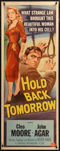7t0564 HOLD BACK TOMORROW insert 1955 what brought sexy bad girl Cleo Moore into John Agar's cell!