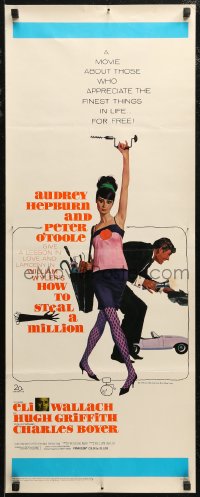 7t0566 HOW TO STEAL A MILLION insert 1966 art of sexy Audrey Hepburn & Peter O'Toole by McGinnis!