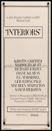 7t0574 INTERIORS insert 1978 Diane Keaton, Mary Beth Hurt, E.G. Marshall, directed by Woody Allen!