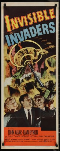7t0575 INVISIBLE INVADERS insert 1959 cool artwork of alien who gives Earth 24 hours to surrender!