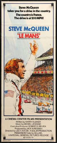 7t0584 LE MANS insert 1971 classic Tom Jung artwork of race car driver Steve McQueen waving at fans!