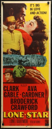 7t0587 LONE STAR insert 1951 Clark Gable with gun & close up kissing sexy Ava Gardner!