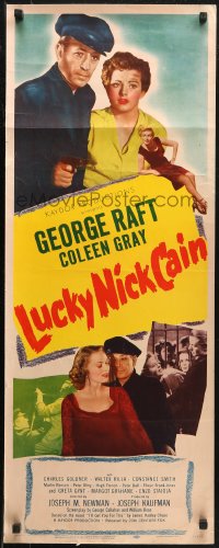 7t0590 LUCKY NICK CAIN insert 1951 great noir art of George Raft with gun & sexy Coleen Gray!