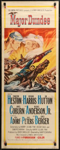 7t0592 MAJOR DUNDEE insert 1965 Sam Peckinpah, Charlton Heston, Civil War battle art by Rehberger!