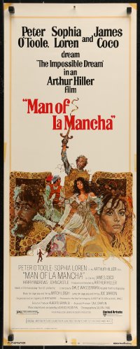 7t0595 MAN OF LA MANCHA insert 1972 Peter O'Toole, Sophia Loren, cool Ted CoConis art!