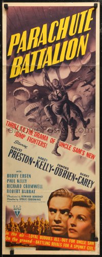 7t0603 PARACHUTE BATTALION insert 1941 Robert Preston, Nancy Kelly, awesome paratrooper artwork!