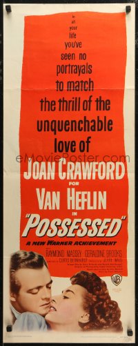 7t0605 POSSESSED insert 1947 great romantic close image of Joan Crawford & Van Heflin!
