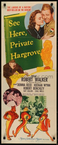 7t0619 SEE HERE PRIVATE HARGROVE insert 1944 Robert Walker, Donna Reed, great different cartoon art!