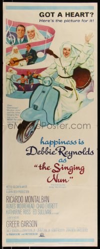 7t0625 SINGING NUN insert 1966 great artwork of Debbie Reynolds with guitar riding Vespa!