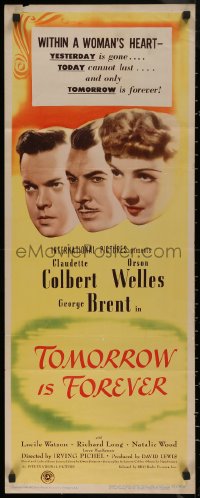 7t0643 TOMORROW IS FOREVER insert 1945 portraits of Orson Welles, Claudette Colbert & Wood!