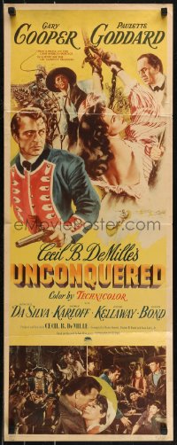 7t0648 UNCONQUERED insert 1947 Gary Cooper & sexy Paulette Goddard in colonial America!