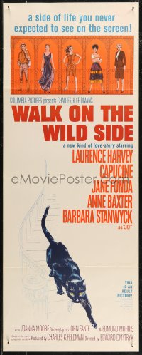 7t0656 WALK ON THE WILD SIDE insert 1962 cool artwork of black cat on stairs & sexy stars on balcony!