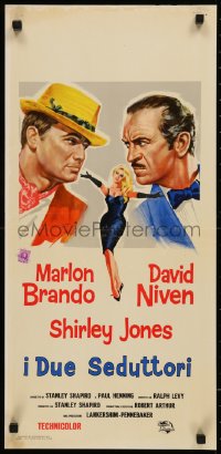 7t0872 BEDTIME STORY Italian locandina 1964 different Casaro art of Marlon Brando, Niven & Jones!
