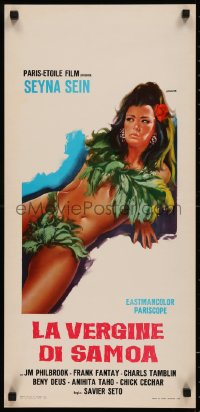 7t0909 DRUMS OF TABU Italian locandina 1968 Franco art of sexy island girl covered only by leaves!
