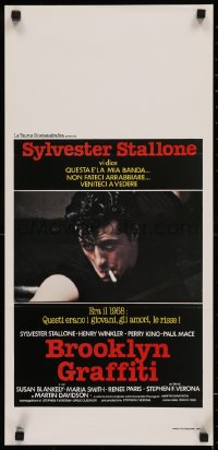 7t0997 LORDS OF FLATBUSH Italian locandina R1984 different close up of Sylvester Stallone shooting pool!