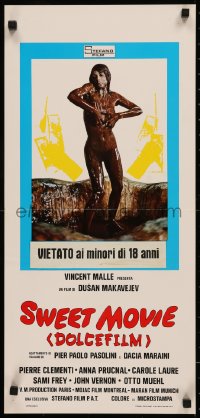 7t1087 SWEET MOVIE Italian locandina 1974 Dusan Makavejev, topless Carole Laure in melted chocolate!