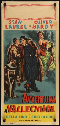 7t1089 SWISS MISS Italian locandina R1950s wacky art of Stan Laurel & Oliver Hardy, Hal Roach!